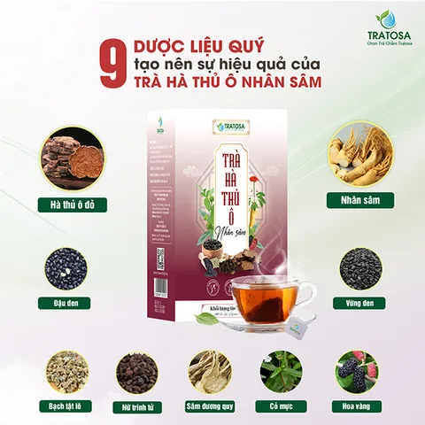 Trà Hà thủ ô nhân sâm 9 vị giúp mọc tóc nhanh,đen tóc và giảm gãy rụng