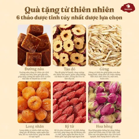 Trà gừng táo đỏ đường nâu Tratosa giúp giảm đau bụng kinh, bổ máu