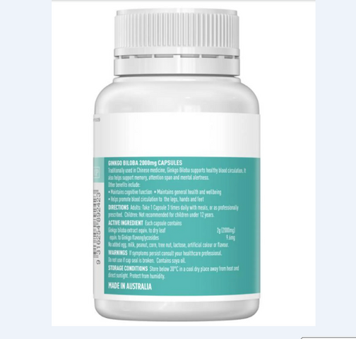 Viên uống bổ não Healthy Care Ginkgo Biloba 2000mg, 100 viên - Tăng cường trí nhớ, hỗ trợ tinh thần, nhập khẩu Úc