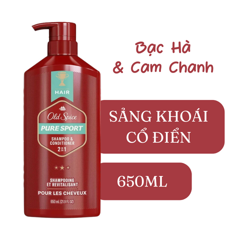 Dầu Gội Xả 2in1 Pure Sport Old Spice 650ML USA Mẫu Mới 