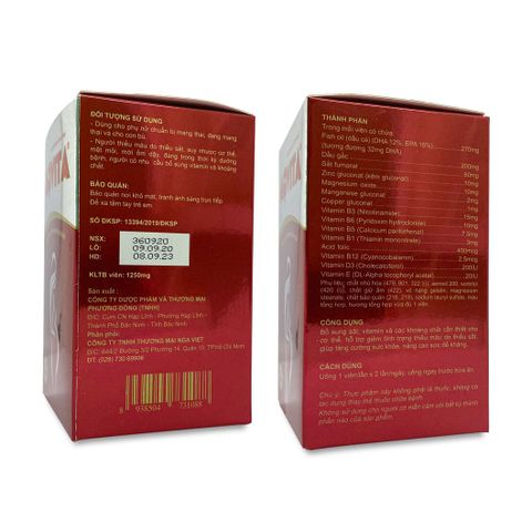 Viên Bổ Máu, Bổ Bà Bầu AQVITA Giúp Bổ Sung Dinh Dưỡng Toàn Diện Cho Phụ Nữ Mang Thai (Hộp 60 viên)