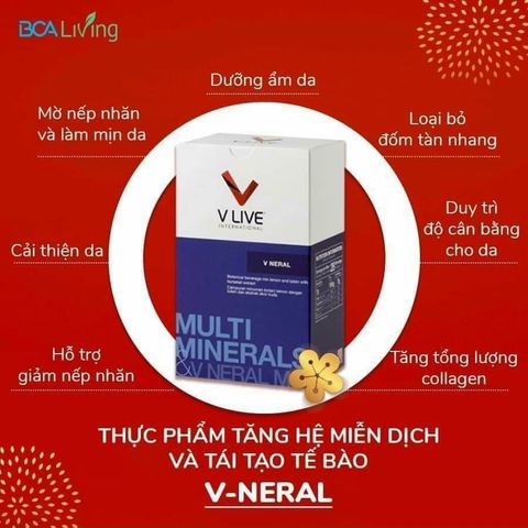 V-Neral hỗ trợ cải thiện làn da, làm chậm quá trình lão hóa, tái tạo tế bào, bổ xung Colagen, cải thiện sắc đẹp
