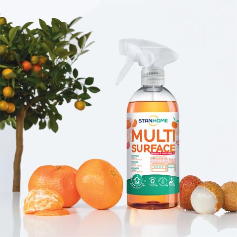 Xịt Làm Sạch Bếp Hữu Cơ Hương Quýt & Vải Stanhome 500ml - An Toàn Cho Da Nhạy Cảm, Hiệu Quả Cho Mọi Bề Mặt Nhà Bếp