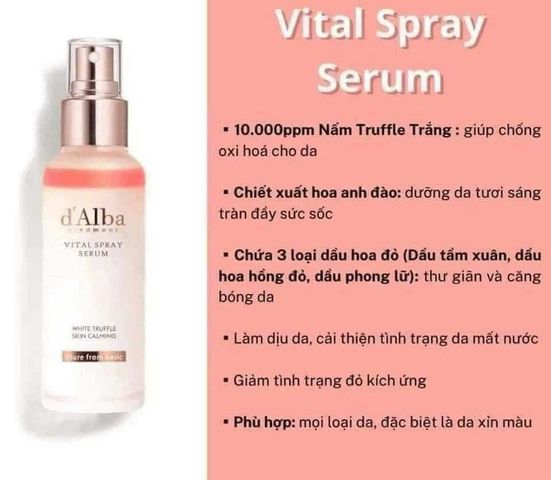 Xịt khoáng D'Alba Piedmont Vital Spray Serum 100ml (Hồng)