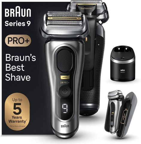 Máy Cạo Râu Điện Braun Series 9 Pro+ 9577CC Silver - Công Nghệ Cạo Râu Nhật Bản, Sạch Sẽ, Đúng Vòm, Sử Dụng 60 Phút