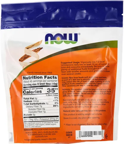 Bột Vỏ Cây Mã Đề NOW 454g - Chất Xơ Tự Nhiên Hỗ Trợ Tiêu Hóa - Sản Phẩm Chính Hãng Từ Mỹ