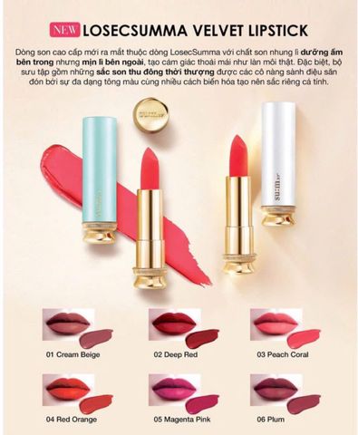 Son Môi Nhung Lì Su:m37 Losec Summa Velvet - Dưỡng ẩm, lên màu chuẩn, bền màu, chiết xuất vàng 24k, Hàn Quốc, 4g