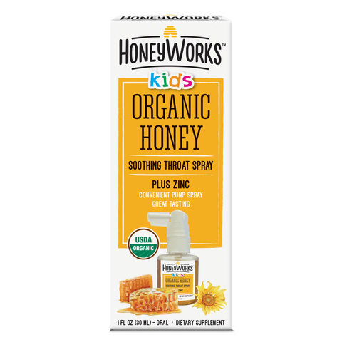 Xịt Họng Keo Ong Hữu Cơ HoneyWorks Kids 30ml - Giảm Ho, Đau Họng Cho Bé, Tăng Cường Sức Đề Kháng, Nguyên Liệu Tự Nhiên USAD