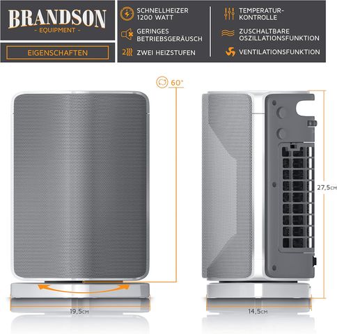 Quạt Sưởi Gốm Brandson 1200W - Quạt Sưởi Động Lực, Tiết Kiệm Năng Lượng, An Toàn, Thích Hợp Cho Mọi Mùa Đông