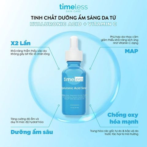 Serum Dưỡng Trắng Da Timeless Hyaluronic Acid + Vitamin C 30ml