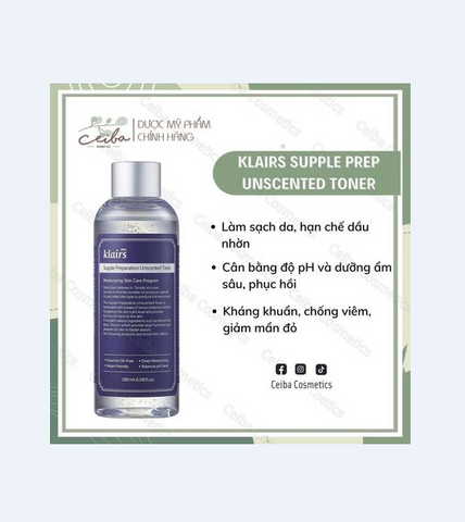Nước hoa hồng không mùi Klairs Supple Preparation Unscented 180ml.