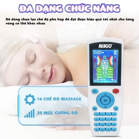 Máy Massage Xung Điện Nikio NK-103A - Thiết Bị 4 Kênh, 8 Miếng Dán, 16 Chế Độ và 20 Cường Độ Giúp Giảm Đau Mỏi Hiệu Quả