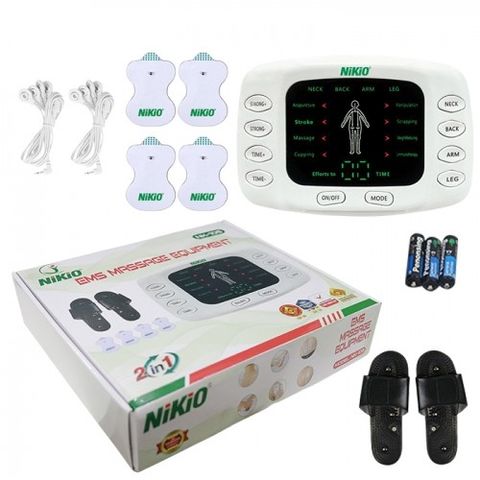 Máy Massage Xung Điện Nikio NK-105 - Thiết Bị Chăm Sóc Sức Khỏe Toàn Thân với 4 Miếng Dán và Dép Massage Chân, Tích Hợp 8 Chế Độ Thư Giãn