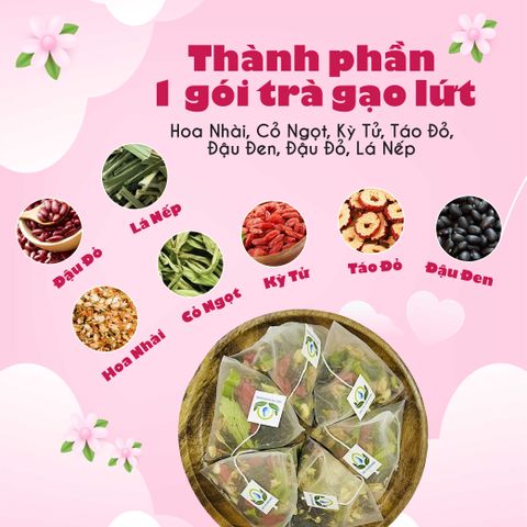 Trà Gạo Lứt Túi Lọc Mix Hoa Nhài & Trái Cây - Hỗ Trợ Giảm Cân & Làm Đẹp Da - Hộp 30 Gói Thảo Mộc Việt Nam