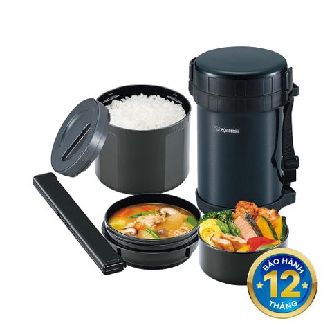 Hộp cơm giữ nhiệt Zojirushi SL-XE20-AD 790ml, thép không gỉ, bao gồm 3 hộp và đũa, giữ nóng 6 giờ, tiện lợi cho văn phòng và đi học