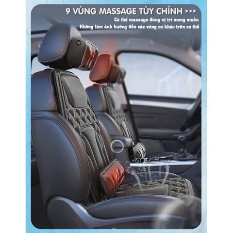 Nệm massage ô tô Nikio NK-150 - Con lăn 3D kết hợp rung và nhiệt hồng ngoại, giảm đau mỏi cổ vai gáy, lưng, mông, tiện lợi cho xe hơi và văn phòng
