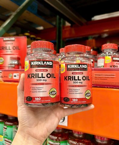 Dầu nhuyễn thể Kirkland Signature Krill Oil 500mg - Hỗ trợ tim mạch, bổ sung Omega-3, dễ uống, 180 viên Mỹ