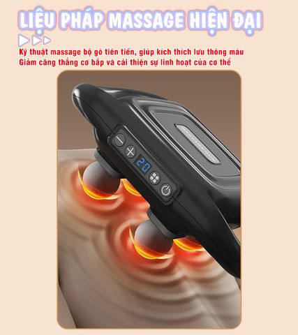 Máy đấm lưng 4 đầu Nikio NK-272 cầm tay - 6 chế độ, 20 tốc độ massage giúp giảm đau nhức mỏi, giãn cơ toàn thân