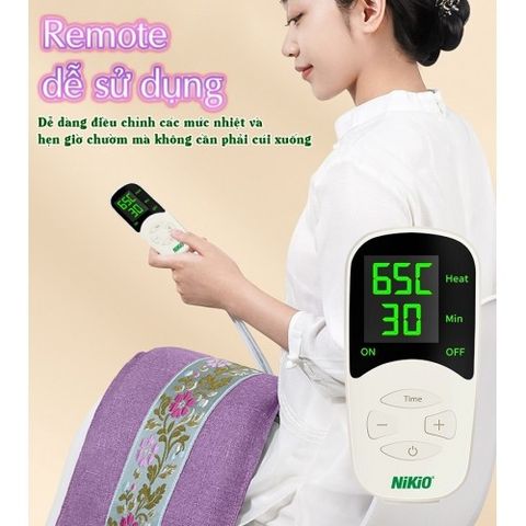 Đệm Nhiệt Sưởi Ấm Toàn Thân Nikio NK-202 - 105W, 10 Mức Nhiệt, Remote Điều Khiển, Thiết Kế Đai Đeo Tiện Lợi, Giúp Giảm Đau Cơ Bắp