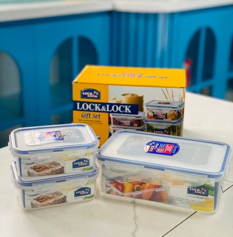 Bộ 3 Hộp Bảo Quản Thực Phẩm LocknLock Classic - 1L & 2x350ml, Nhựa PP An Toàn, Thiết Kế Chống Thẩm Thấu, Dùng Để Tủ Lạnh & Lò Vi Sóng