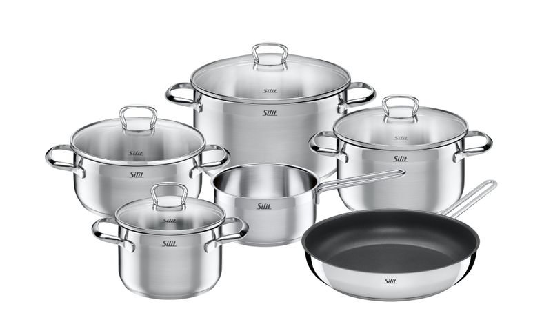 Bộ Nồi Silit Scalea 6 Món - Chảo Inox 28cm và Nồi Thủy Tinh Cường Lực, Chất Liệu Bền, Dùng Được Với Mọi Loại Bếp
