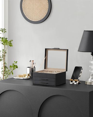 Hộp Đựng Trang Sức Hiện Đại Songmics UJBC239BK - Có Nắp Kính, 19 Ngăn, Chất Liệu Bền Bỉ, Thiết Kế Sang Trọng, Quà Tặng Tuyệt Vời