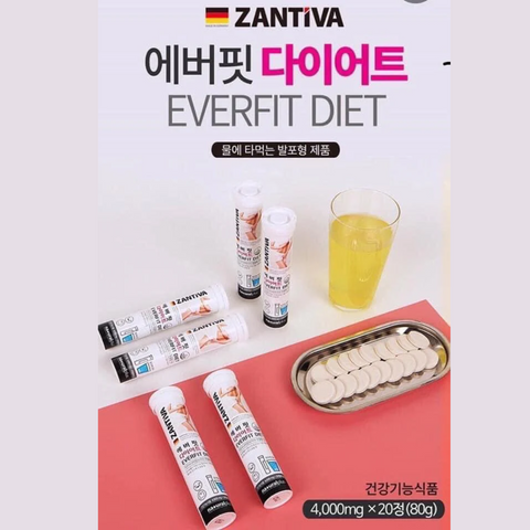 Viên Sủi Giảm Cân Zantiva Everfit Diet Hàn Quốc - Tăng Cường Đốt Cháy Mỡ, Kiềm Chế Cảm Giác Thèm Ăn, Vị Chanh Vàng Dễ Uống
