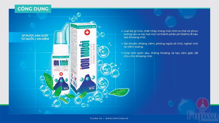Dung dịch xịt mũi Fujiwa Ion Muối 90ml - Hỗ trợ vệ sinh, sát khuẩn, giảm viêm và nghẹt mũi, an toàn cho người lớn và trẻ em.