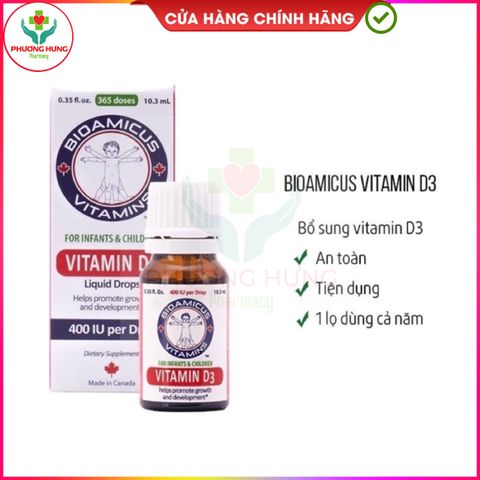 Vitamin D3 BioAmicus Giúp phát triển hệ xương và răng ở trẻ, Tăng cường miễn dịch - Lọ 10 ml