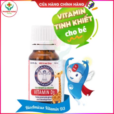 Vitamin D3 BioAmicus Giúp phát triển hệ xương và răng ở trẻ, Tăng cường miễn dịch - Lọ 10 ml