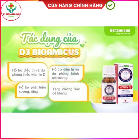 Vitamin D3 BioAmicus Giúp phát triển hệ xương và răng ở trẻ, Tăng cường miễn dịch - Lọ 10 ml