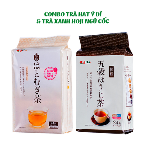 Combo Trà Hạt Ý Dĩ Hatomugi & Trà Xanh Hoji Ngũ Cốc - Thực Phẩm Không Chứa Cafein Giúp Làm Đẹp Da, Thích Hợp Cho Mọi Lứa Tuổi