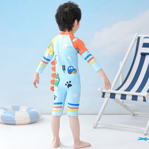 Áo Tắm Học Bơi Cho Bé Liền Thân Tay Lửng Chống Nắng - Kỳ Lân, Khủng Long, Tặng Nón Bơi