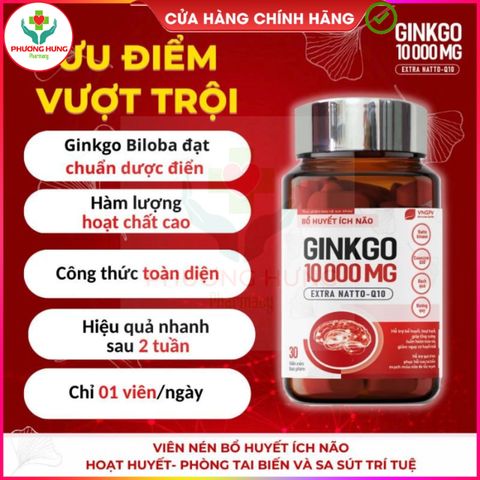 Bổ huyết ích não GINKGO 10000 của Thung lũng xanh-Hộp 30v,60v