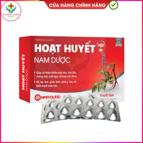 Viên Uống Hoạt Huyết Nam Dược - Hỗ Trợ Bổ Máu, Cải Thiện Thiếu Máu Não, Đau Đầu, Chóng Mặt - Hộp 50 Viên