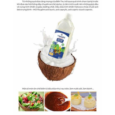 Dầu dừa tinh khiết Organic Vietcoco (thực phẩm) - chai 500ml