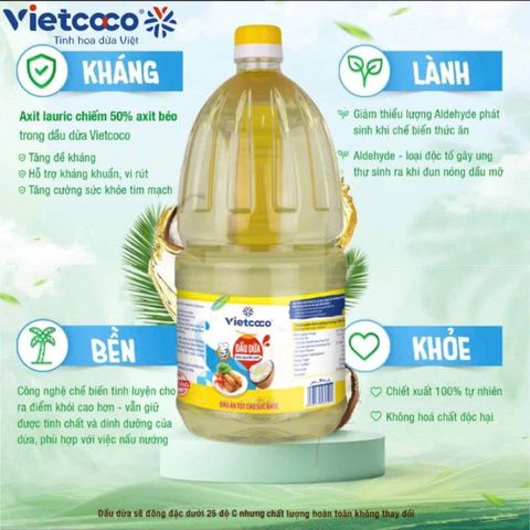 Dầu dừa Vietcoco cooking chai - 2 lít