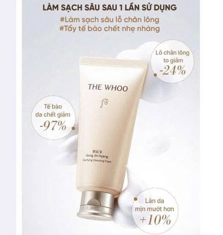 Sữa Rửa Mặt Dưỡng Ẩm The Whoo Gongjinhyang 180ml - Gel Tạo Bọt Chống Oxy Hóa, Dưỡng Sáng Da, Bộ Sản Phẩm Đặc Biệt