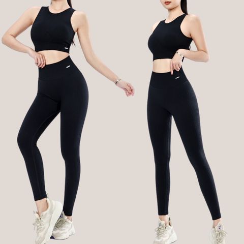 Bộ Đồ Tập Yoga Nữ Dệt Kim Có Đệm Chống Sốc Ngực - Áo Bra & Quần Lưng Cao Thoáng Mát, Thời Trang Thể Thao Cao Cấp
