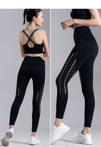 Quần Dài Legging Nữ Cạp Cao Gen Bụng Hack Mông Thun Mịn Thoáng Khí - Phối Rách Thời Trang Cho Tập Gym