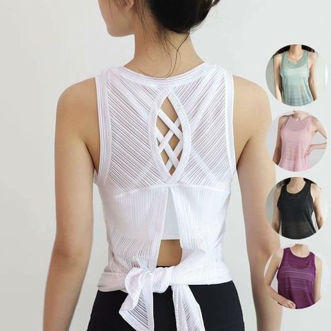 Áo tank top lưới nữ buộc dây phía sau - Phong cách thể thao thời trang, mặc 2 kiểu, mềm mịn, dễ phối các set đồ mùa hè