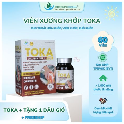 Viên uống Toka hỗ trợ xương khớp - 60 viên Glucosamine, Chondroitin, MSM, Vitamin D3 - Giảm đau khớp, cải thiện sự linh hoạt