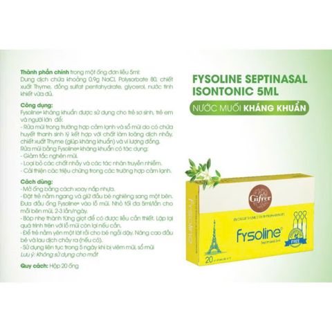 Nước Muối Sinh Lý Fysoline - Hộp 5 Ống Giúp Làm Sạch Mũi, Giảm Nghẹt Mũi, Dị Ứng, Thoải Mái Cho Mũi