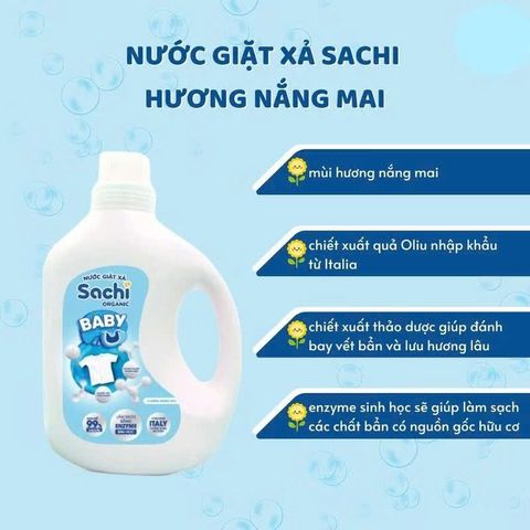 Nước giặt xả Sachi Organic 2kg - Dịu nhẹ cho làn da nhạy cảm của bé, an toàn và thân thiện với môi trường