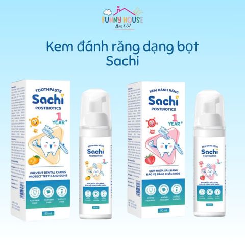 Kem đánh răng tạo bọt Sachi Postbiotics cho bé - Ngừa sâu răng, khử mùi hôi miệng, 80ml, an toàn với thành phần tự nhiên