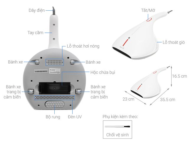 Máy Hút Bụi Khử Khuẩn Cầm Tay Deerma DEM-CM800 - Lực Hút 13,000 PA, Khử Trùng UV, Vệ Sinh Giường Nệm Hiệu Quả, An Toàn và Im Lặng