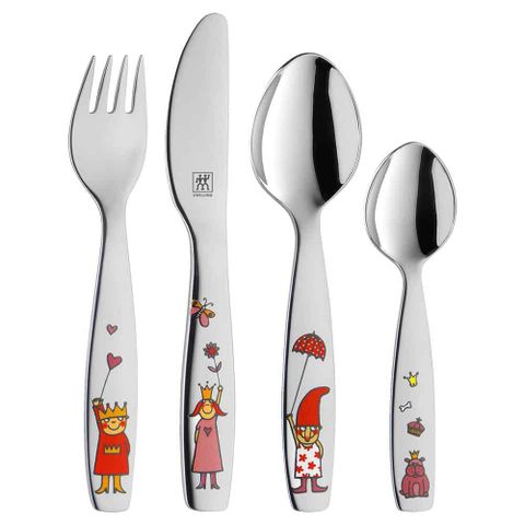 Bộ Dao Thìa Dĩa Trẻ Em Zwilling Emilie - Bộ 4 Món Hình Nhân Vật Ngộ Nghĩnh, Chất Liệu Inox 18/10, Dành Cho Trẻ Từ 3 Tuổi