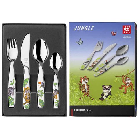 Bộ Đồ Ăn Trẻ Em Zwilling 4 Món - Dao, Nĩa, Thìa Stainless Steel Chất Lượng Cao với Họa Tiết Hiệp Sĩ Vui Nhộn, An Toàn Cho Trẻ Từ 3 Tuổi