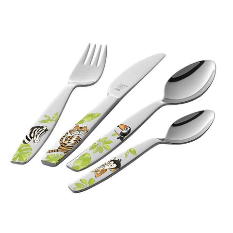 Bộ Đồ Ăn Trẻ Em Zwilling 4 Món - Dao, Nĩa, Thìa Stainless Steel Chất Lượng Cao với Họa Tiết Hiệp Sĩ Vui Nhộn, An Toàn Cho Trẻ Từ 3 Tuổi