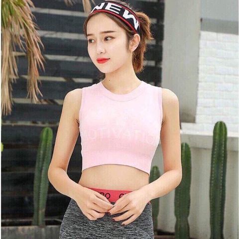 Áo Thun Nữ Croptop Sát Nách The Key Màu Hồng - Đồ Tập Gym, Yoga Cao Cấp Kèm Mút Độn Ngực Thoải Mái, Năng Động